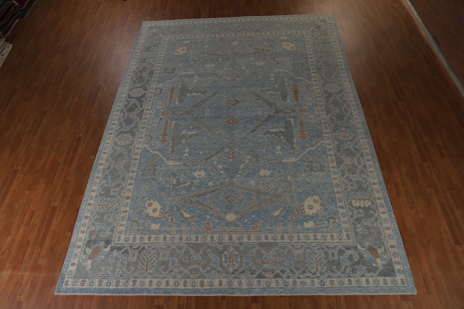 All-Over Blue Vegetable Dye Oushak Turkish Large Rug 11x15