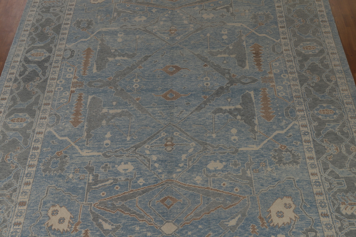 All-Over Blue Vegetable Dye Oushak Turkish Large Rug 11x15