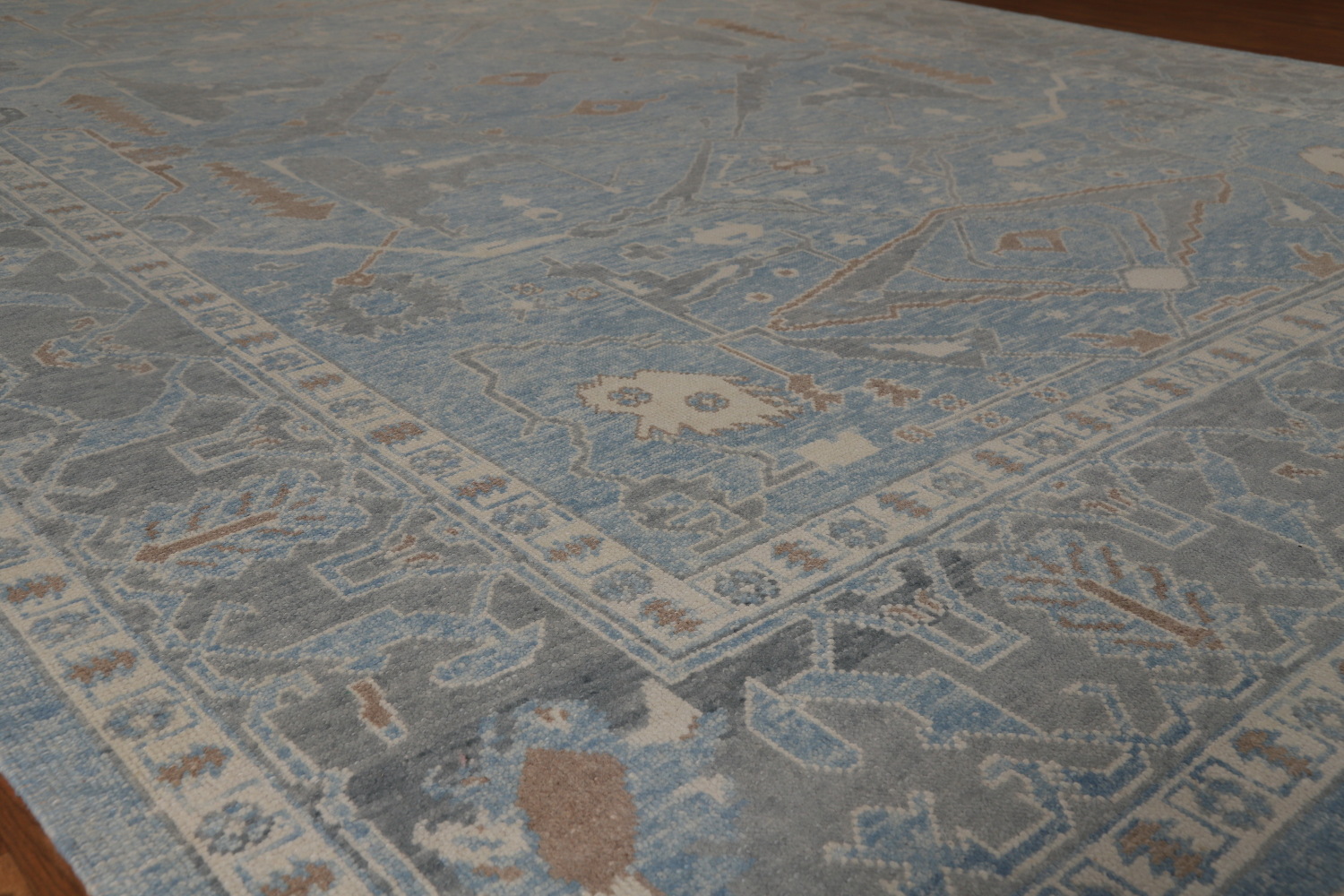 All-Over Blue Vegetable Dye Oushak Turkish Large Rug 11x15