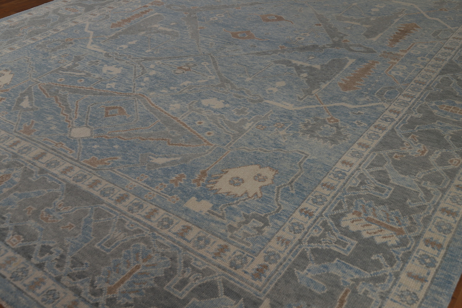 All-Over Blue Vegetable Dye Oushak Turkish Large Rug 11x15