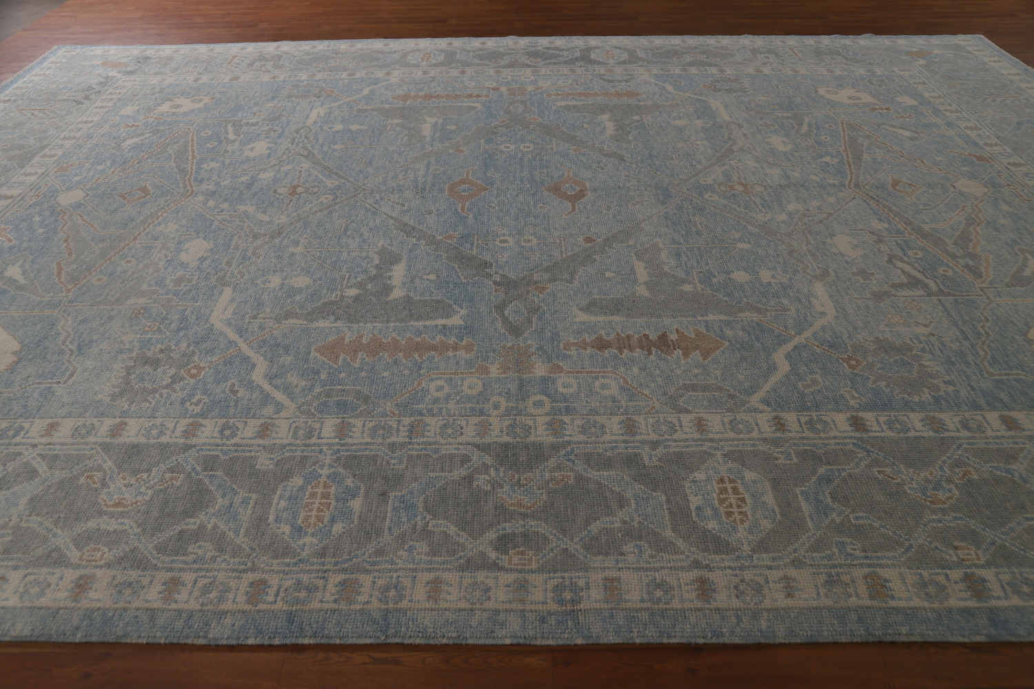 All-Over Blue Vegetable Dye Oushak Turkish Large Rug 11x15