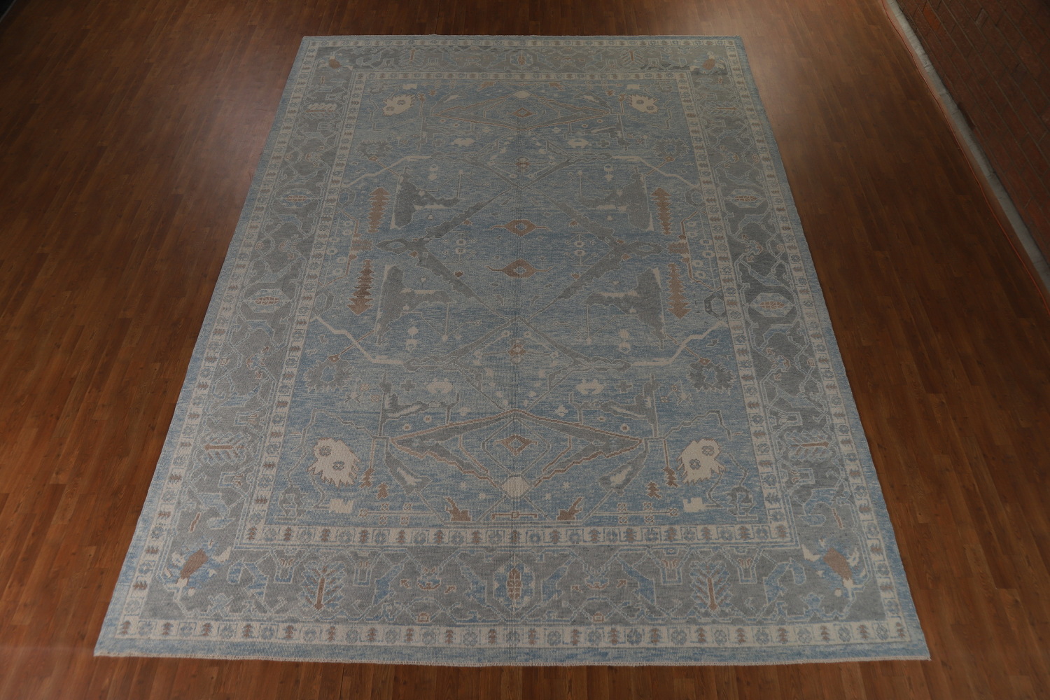All-Over Blue Vegetable Dye Oushak Turkish Large Rug 11x15