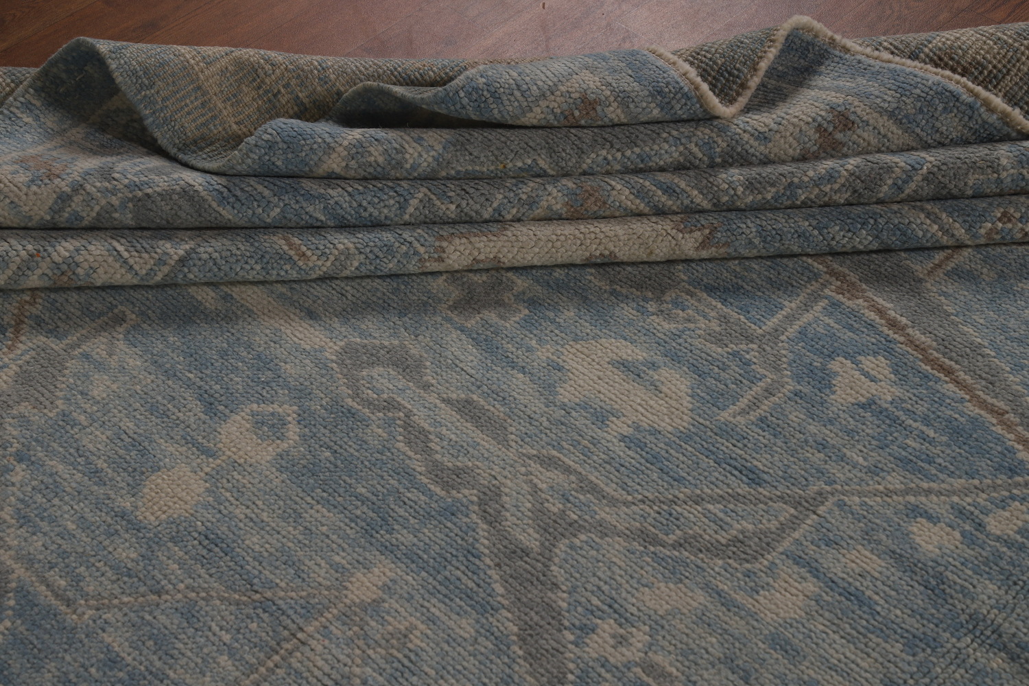 All-Over Blue Vegetable Dye Oushak Turkish Large Rug 11x15