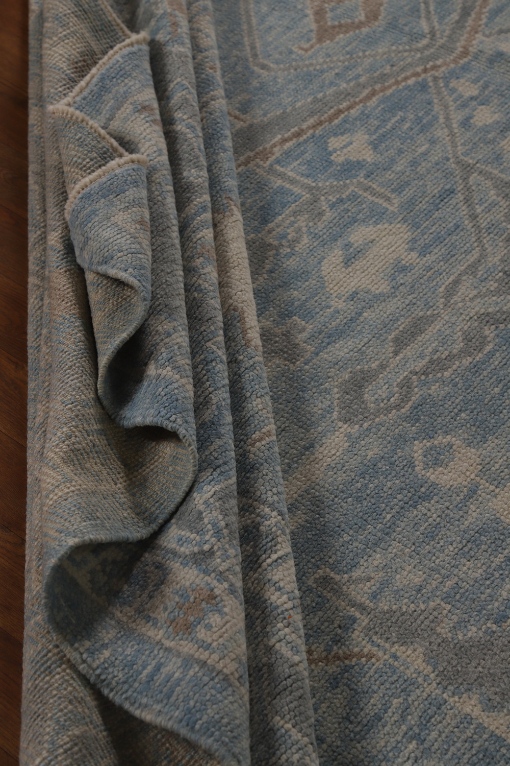All-Over Blue Vegetable Dye Oushak Turkish Large Rug 11x15