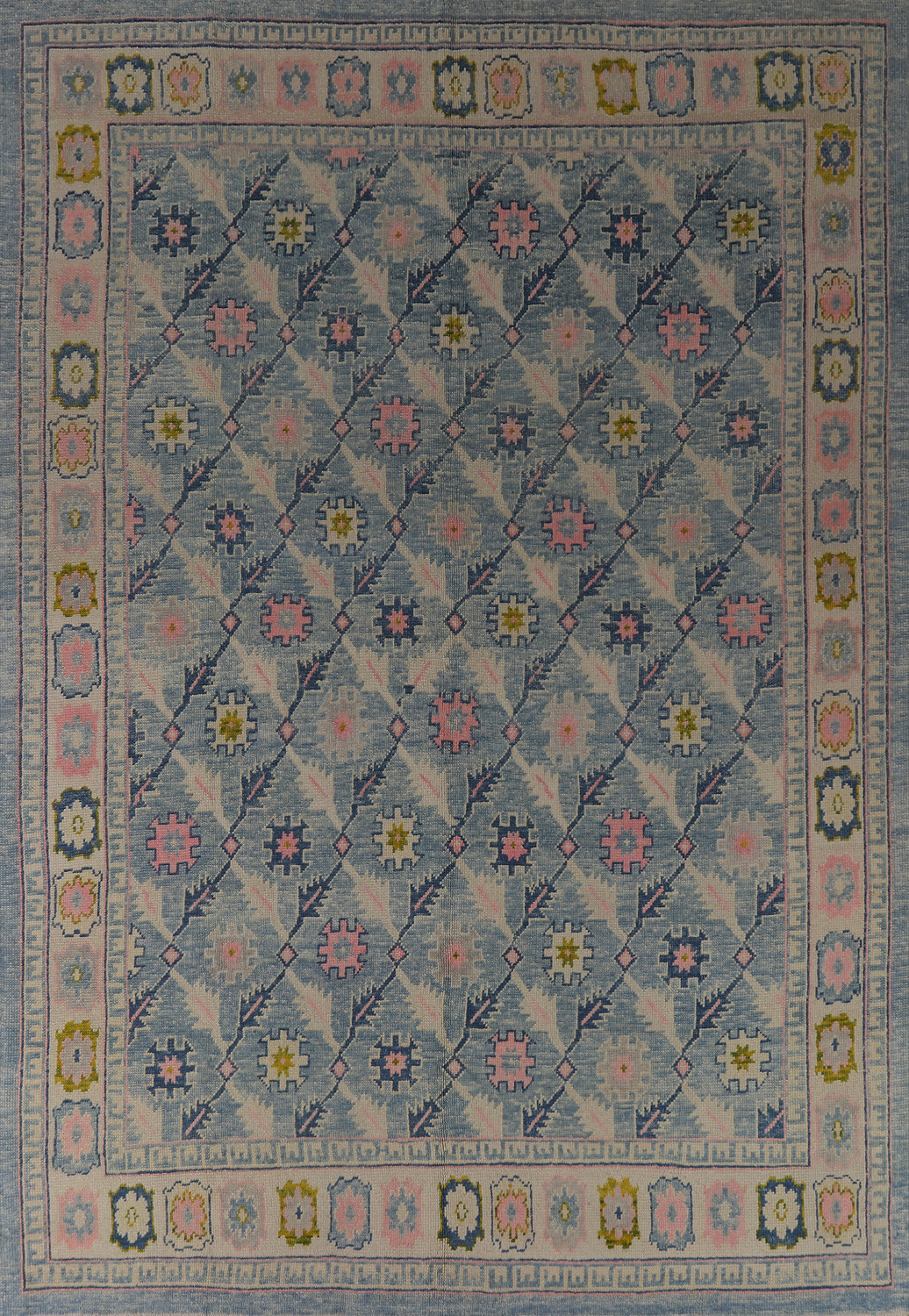 All-Over Floral Blue Oushak Vegetable Dye Area Rug 8x11