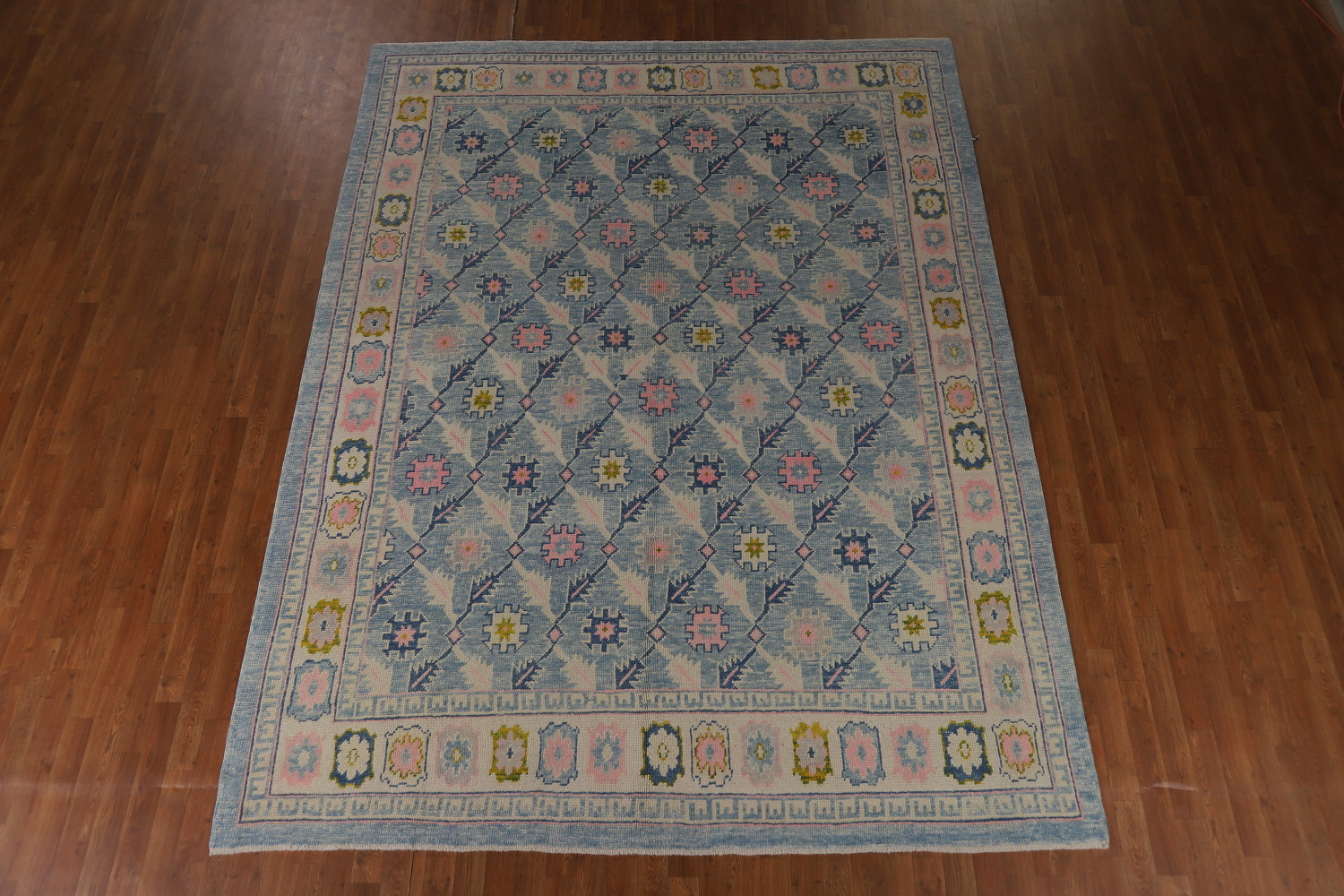 All-Over Floral Blue Oushak Vegetable Dye Area Rug 8x11