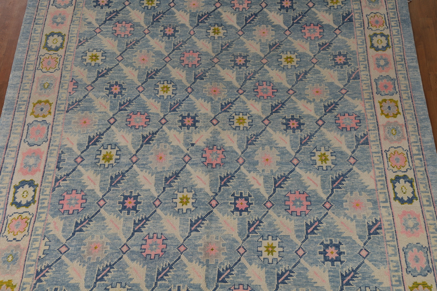 All-Over Floral Blue Oushak Vegetable Dye Area Rug 8x11