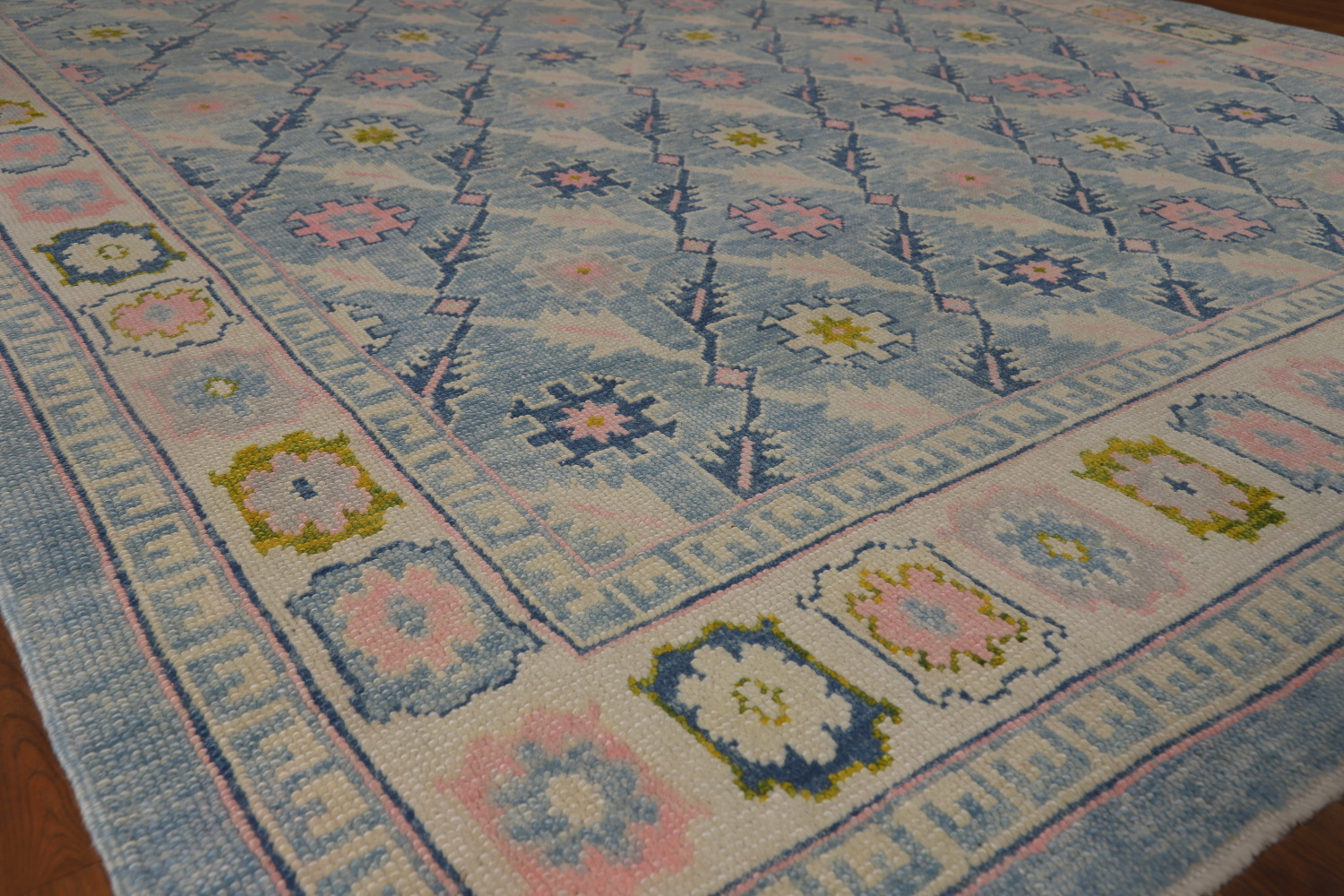 All-Over Floral Blue Oushak Vegetable Dye Area Rug 8x11