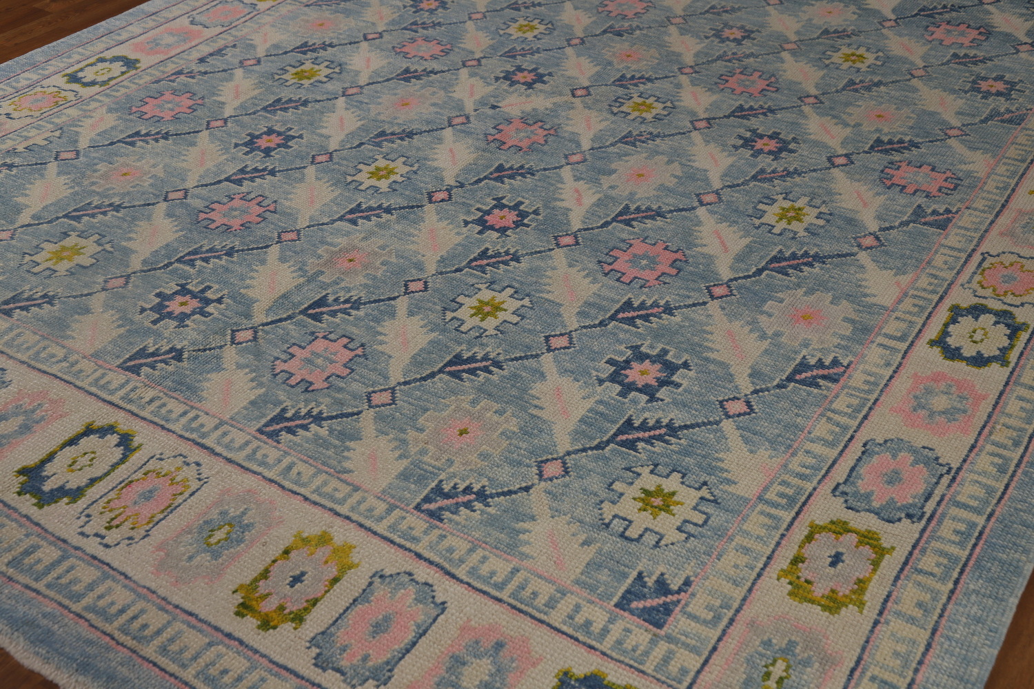 All-Over Floral Blue Oushak Vegetable Dye Area Rug 8x11