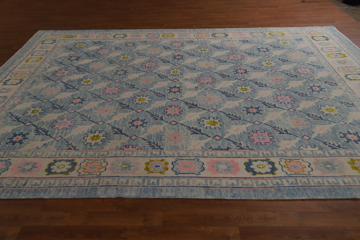 All-Over Floral Blue Oushak Vegetable Dye Area Rug 8x11