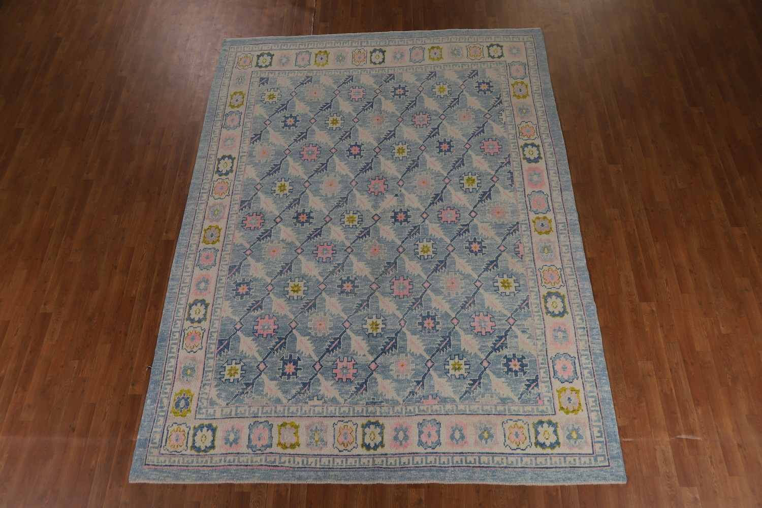 All-Over Floral Blue Oushak Vegetable Dye Area Rug 8x11