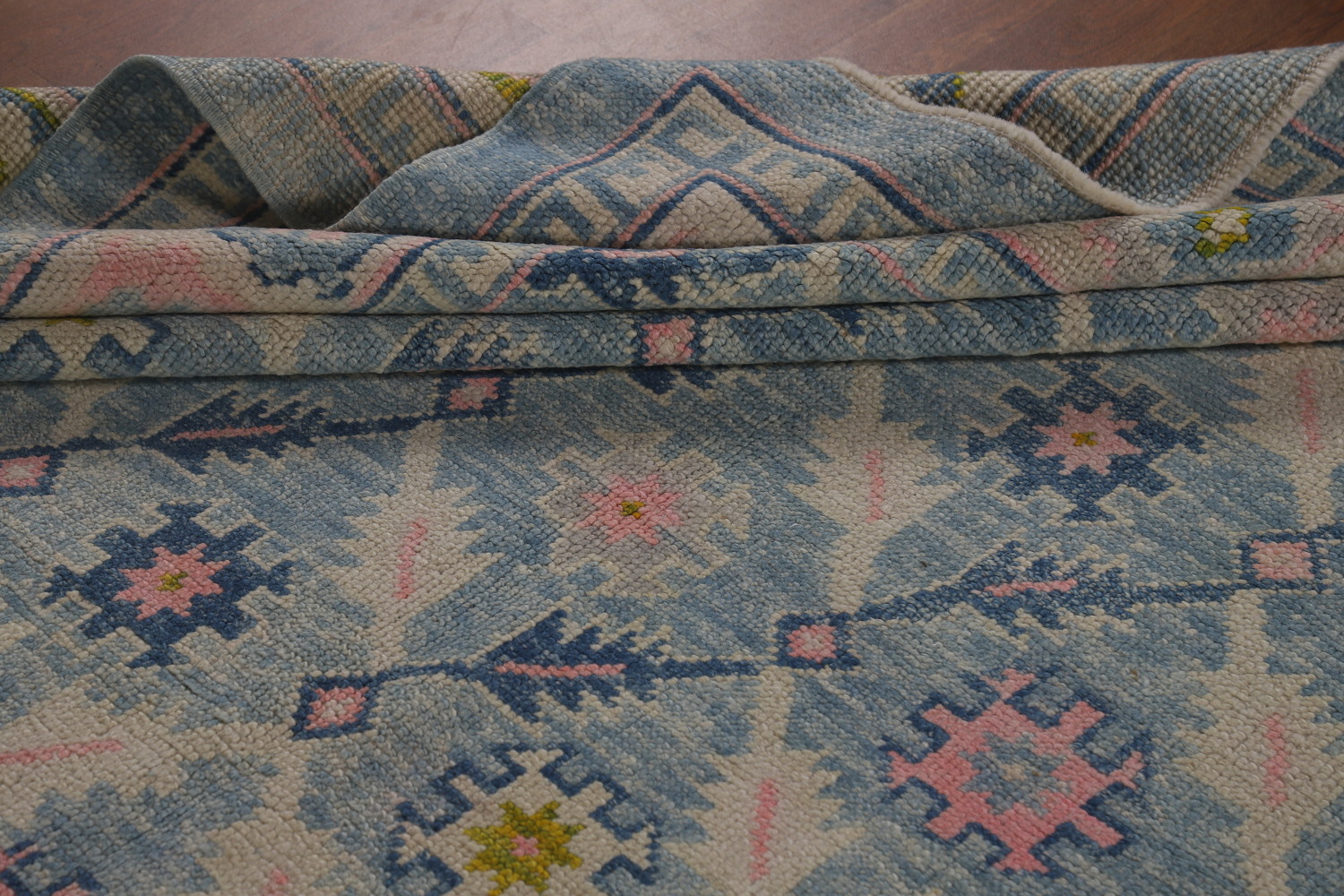 All-Over Floral Blue Oushak Vegetable Dye Area Rug 8x11