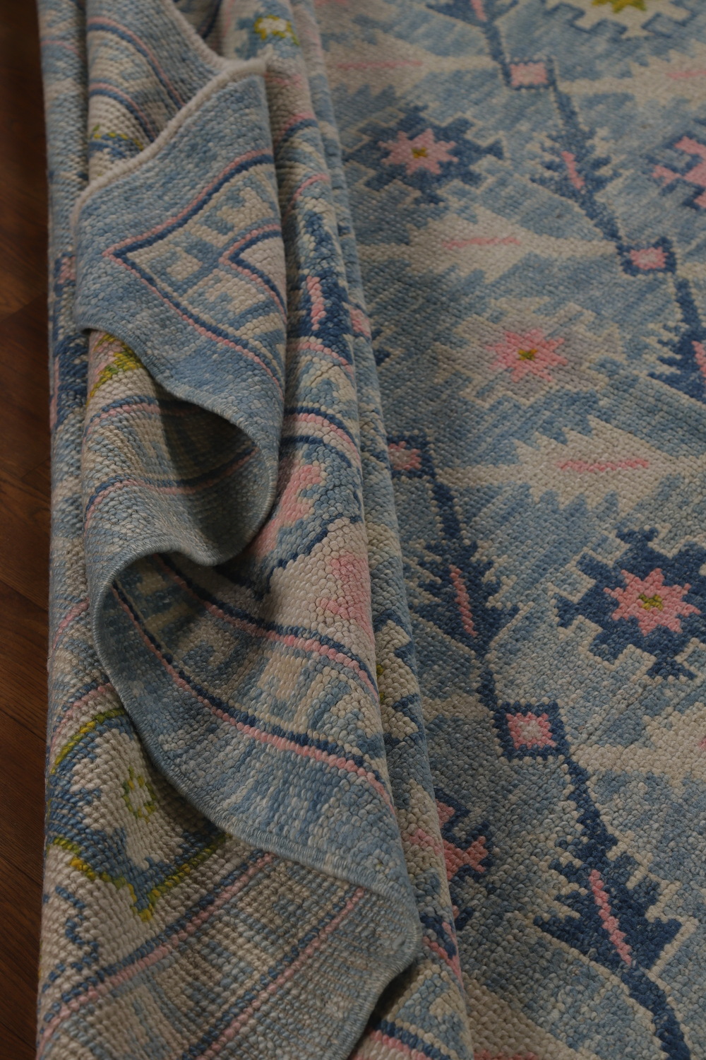 All-Over Floral Blue Oushak Vegetable Dye Area Rug 8x11
