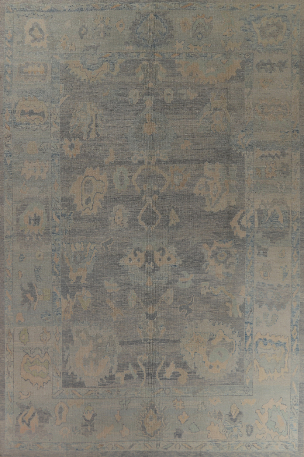 Vegetable Dye Blue Gray Oushak Turkish Large Rug 10x14