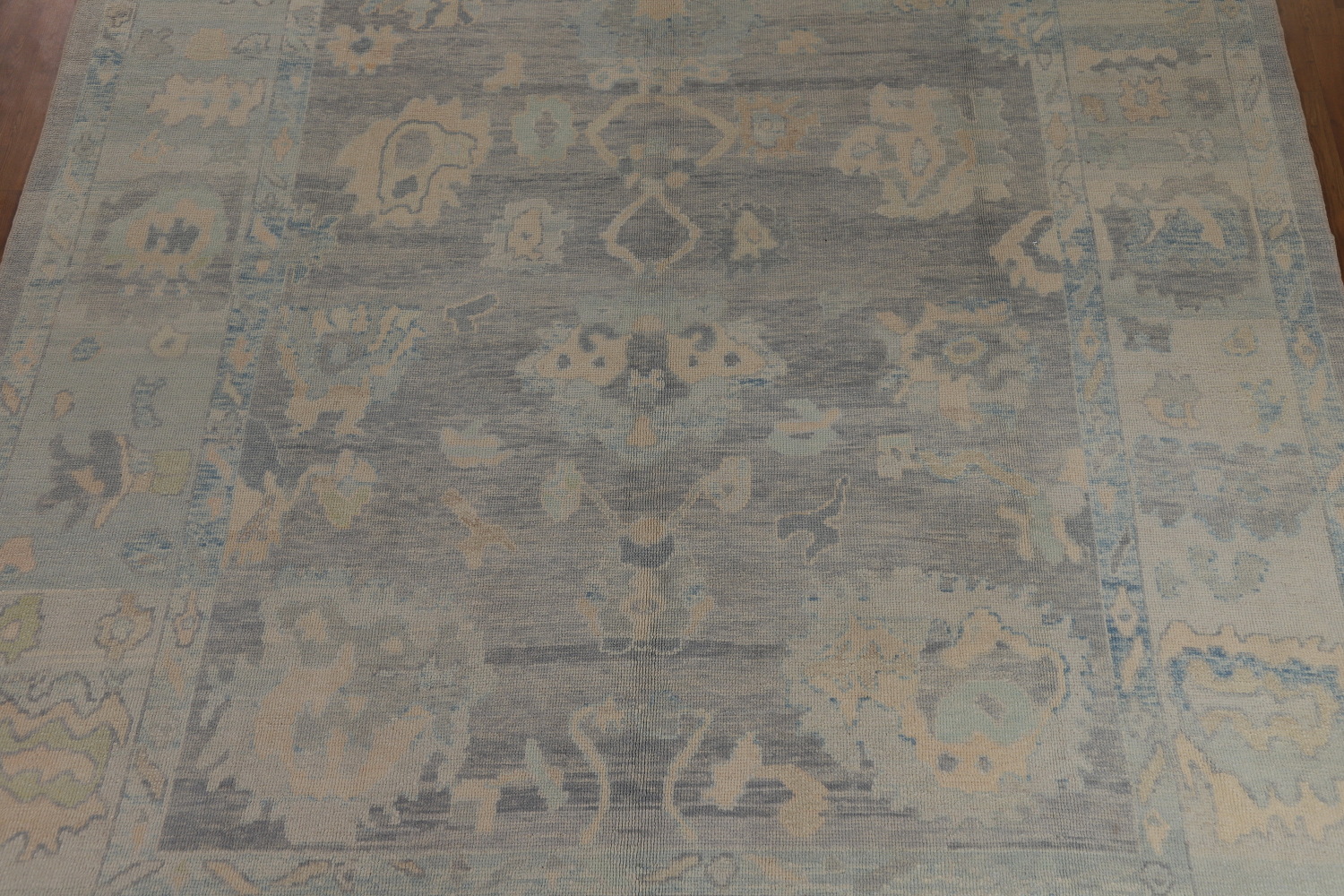 Vegetable Dye Blue Gray Oushak Turkish Large Rug 10x14