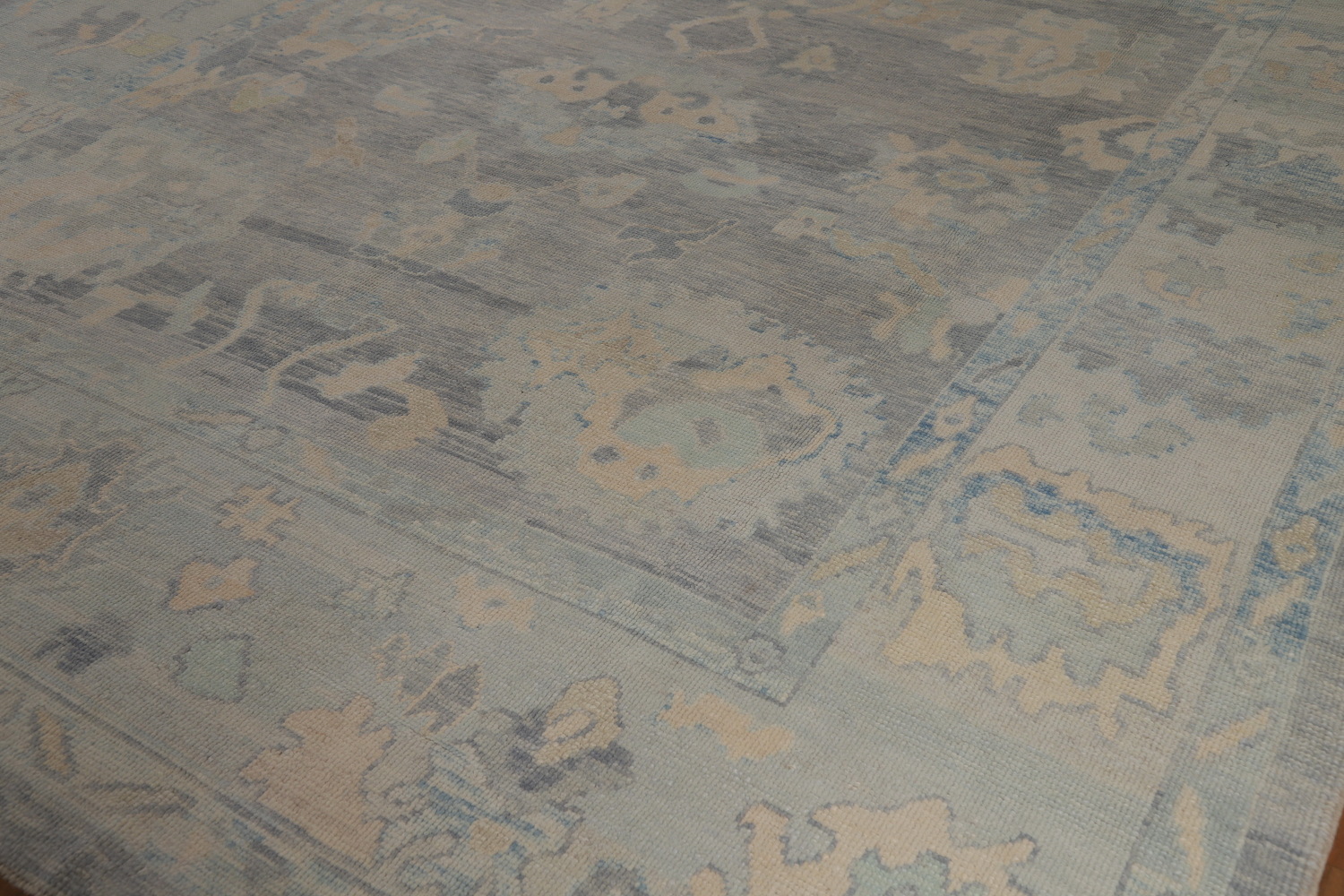 Vegetable Dye Blue Gray Oushak Turkish Large Rug 10x14