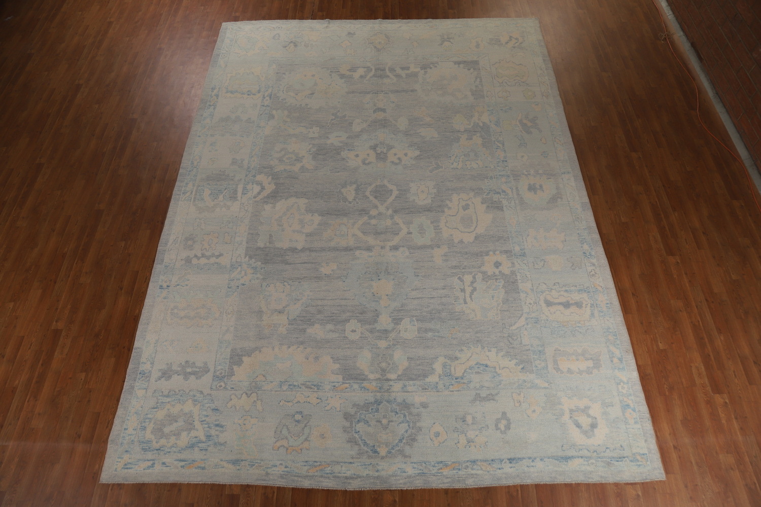 Vegetable Dye Blue Gray Oushak Turkish Large Rug 10x14