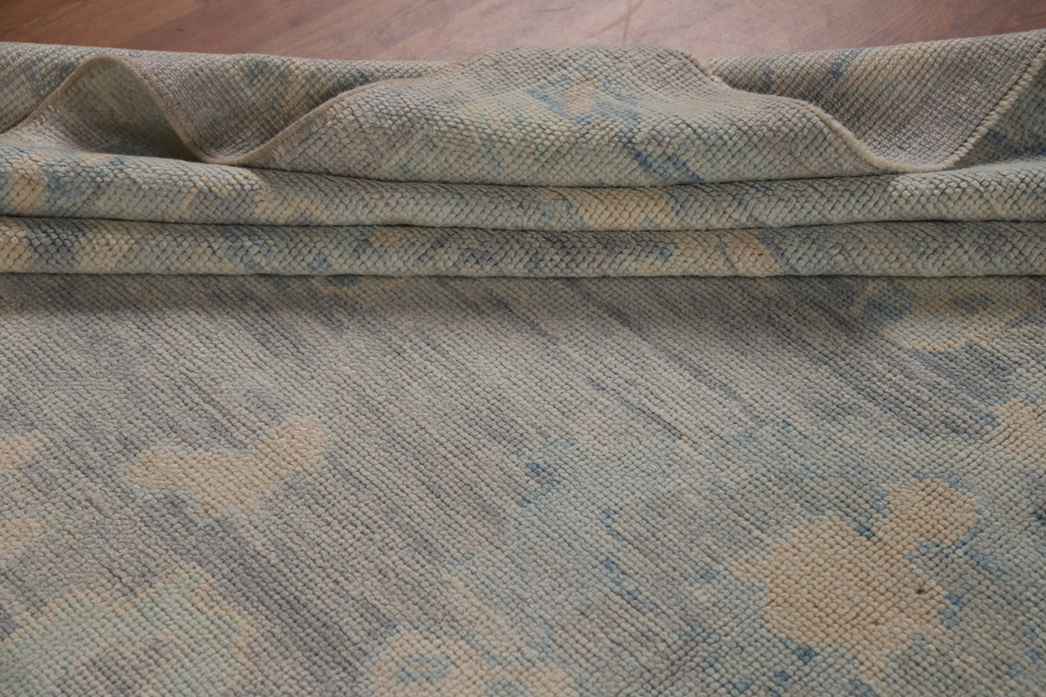 Vegetable Dye Blue Gray Oushak Turkish Large Rug 10x14