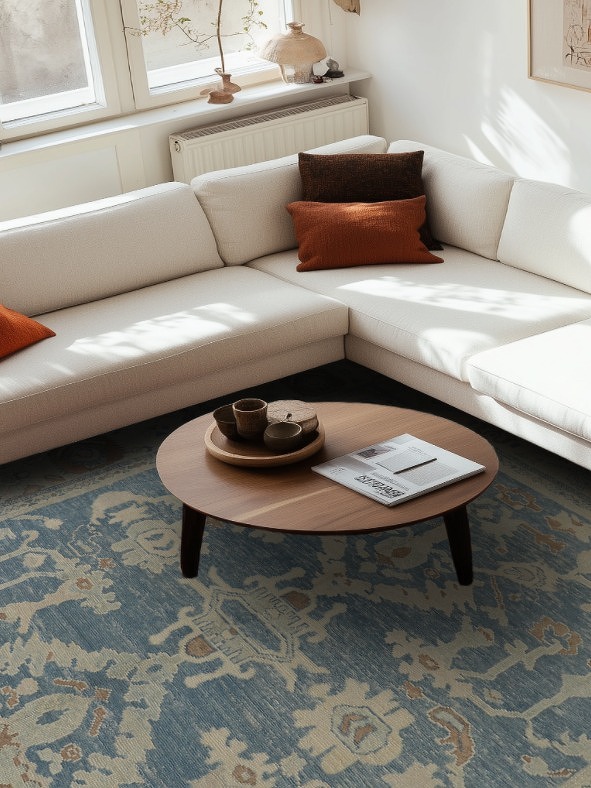 Floral Blue Oushak Vegetable Dye Area Rug 10x12