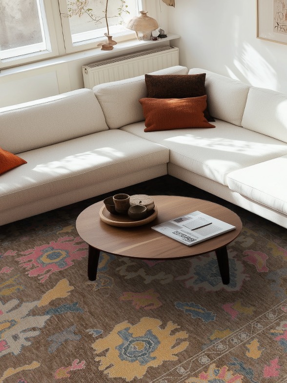 Vegetable Dye Brown Oushak Turkish Area Rug 9x13