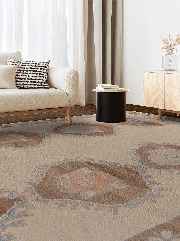 Vegetable Dye Geometric Oushak Turkish Area Rug 10x13