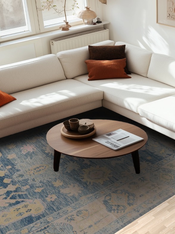 Vegetable Dye Blue Oushak Turkish Area Rug 8x11