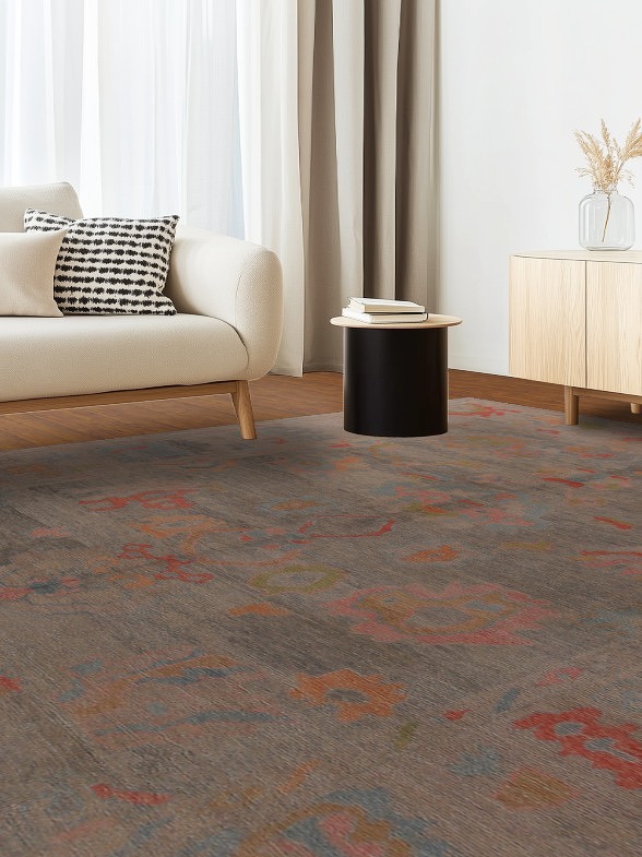 Vegetable Dye Floral Oushak Turkish Area Rug 10x13