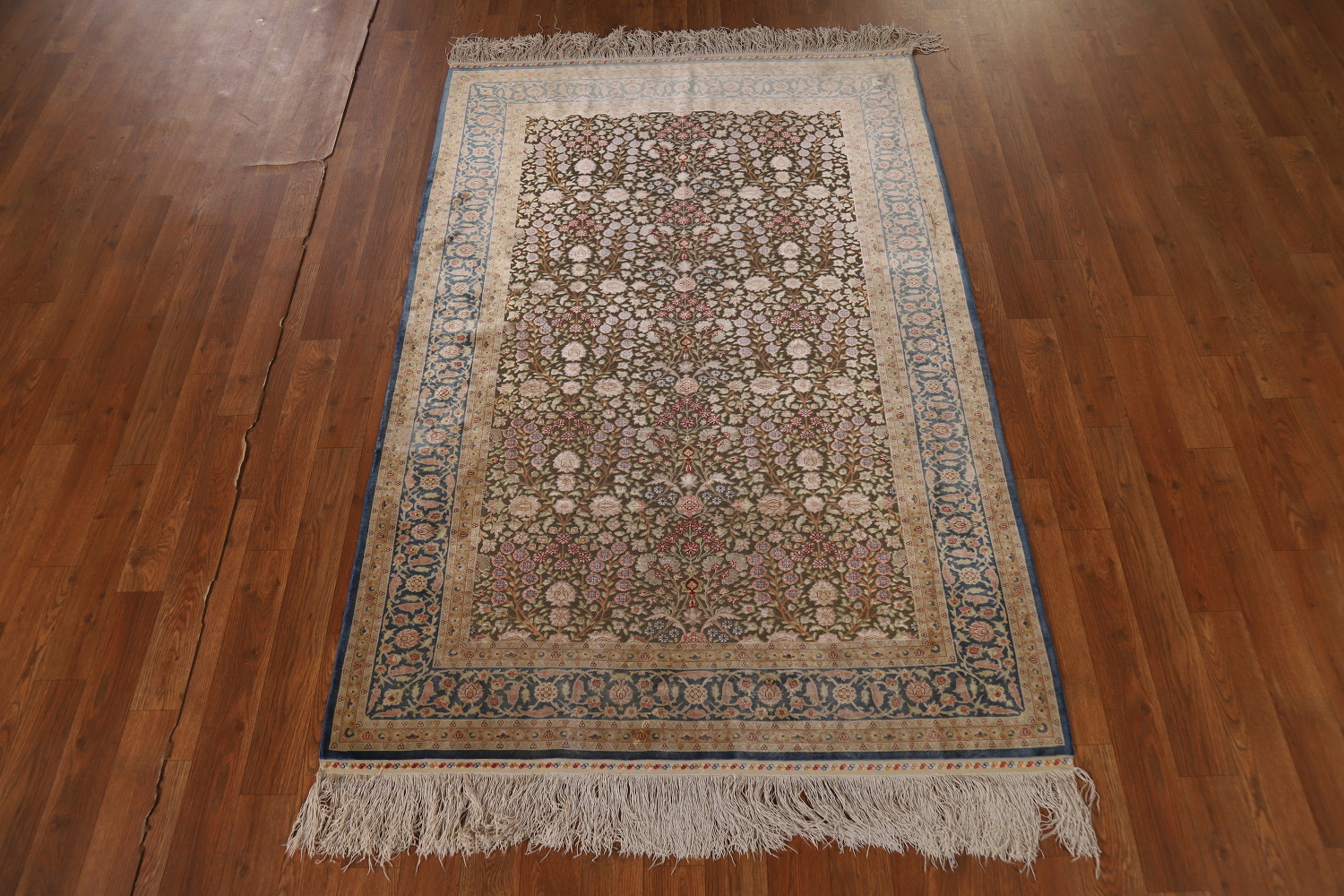 Pre-1900 Antique Silk/ Silver Qum Vegetable Dye Persian Rug 4x6