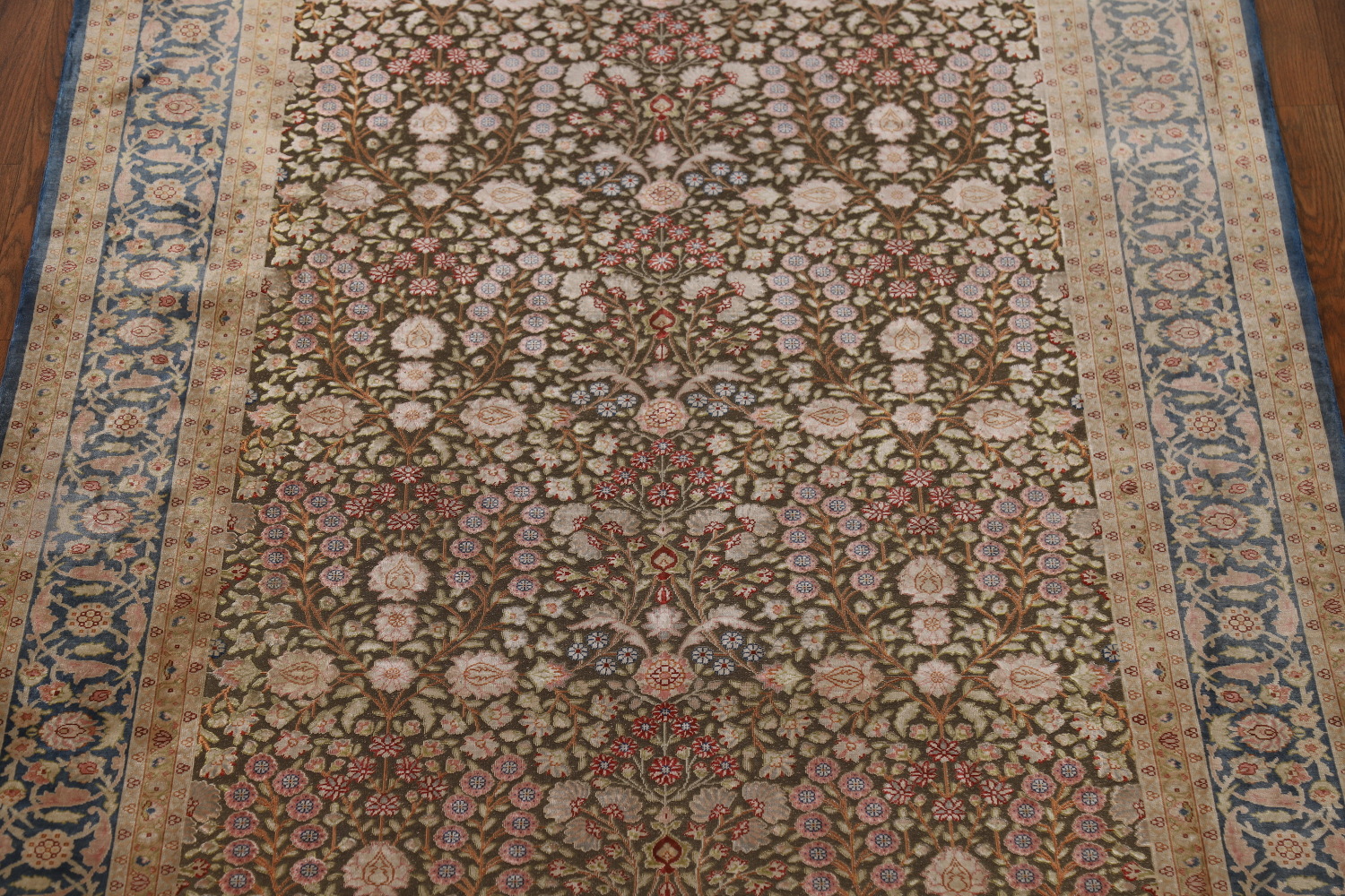 Pre-1900 Antique Silk/ Silver Qum Vegetable Dye Persian Rug 4x6