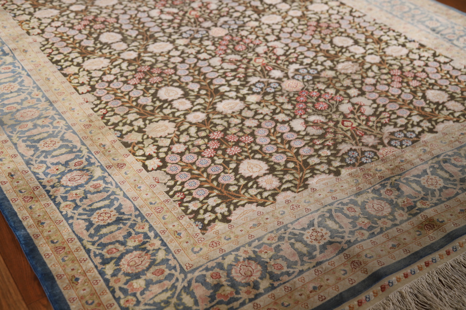 Pre-1900 Antique Silk/ Silver Qum Vegetable Dye Persian Rug 4x6