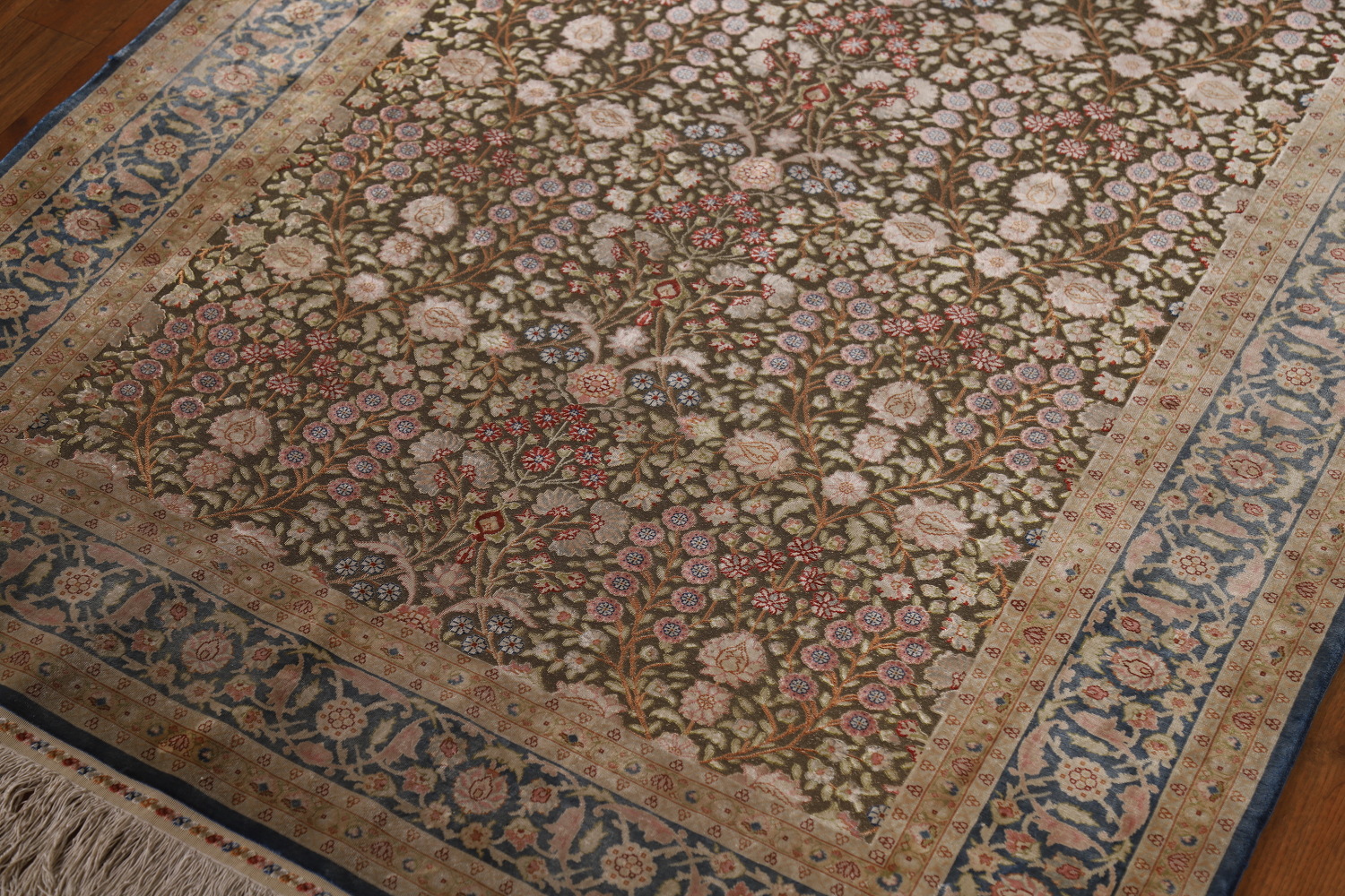 Pre-1900 Antique Silk/ Silver Qum Vegetable Dye Persian Rug 4x6