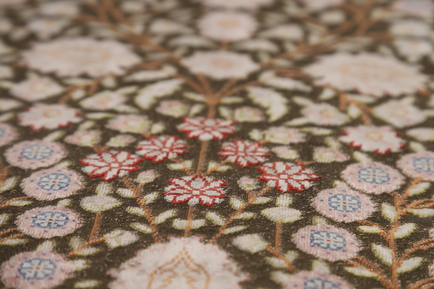 Pre-1900 Antique Silk/ Silver Qum Vegetable Dye Persian Rug 4x6