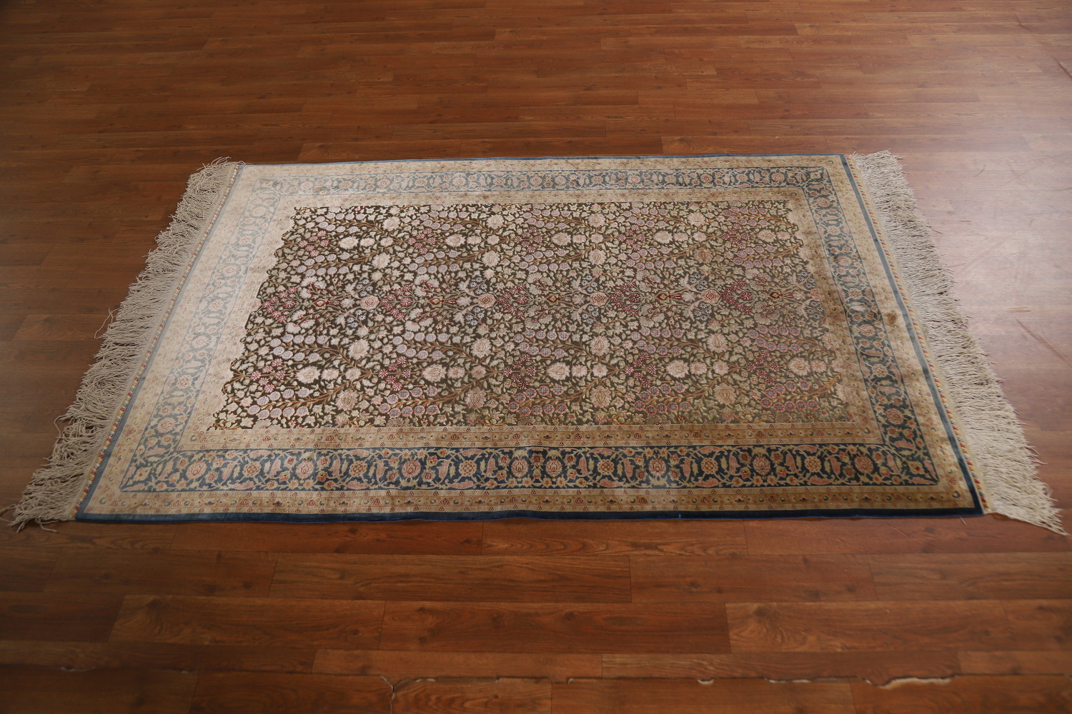 Pre-1900 Antique Silk/ Silver Qum Vegetable Dye Persian Rug 4x6