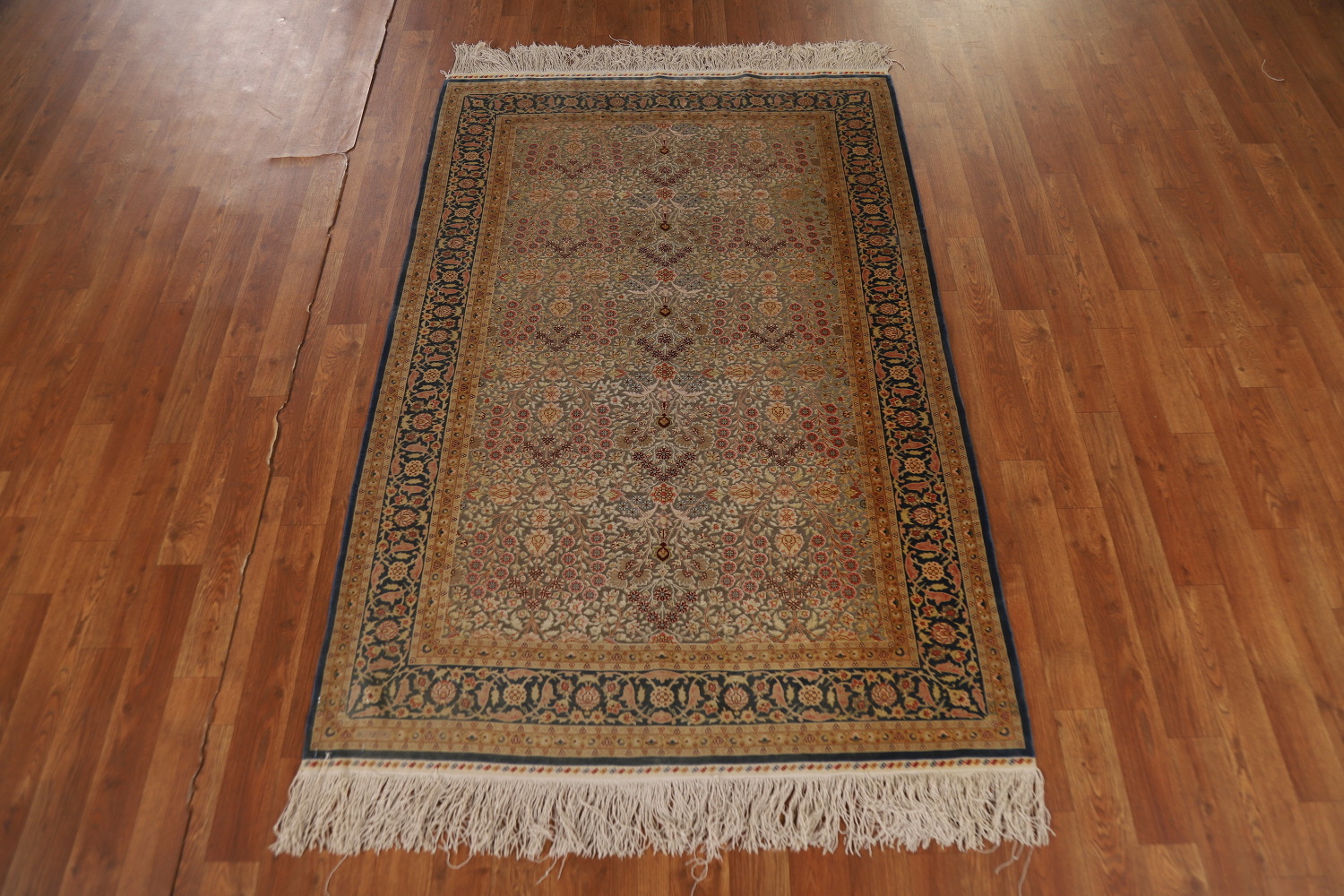 Pre-1900 Antique Silk/ Silver Qum Vegetable Dye Persian Rug 4x6