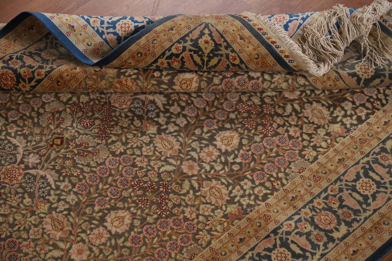 Pre-1900 Antique Silk/ Silver Qum Vegetable Dye Persian Rug 4x6