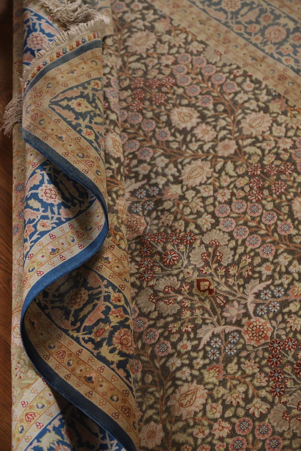 Pre-1900 Antique Silk/ Silver Qum Vegetable Dye Persian Rug 4x6
