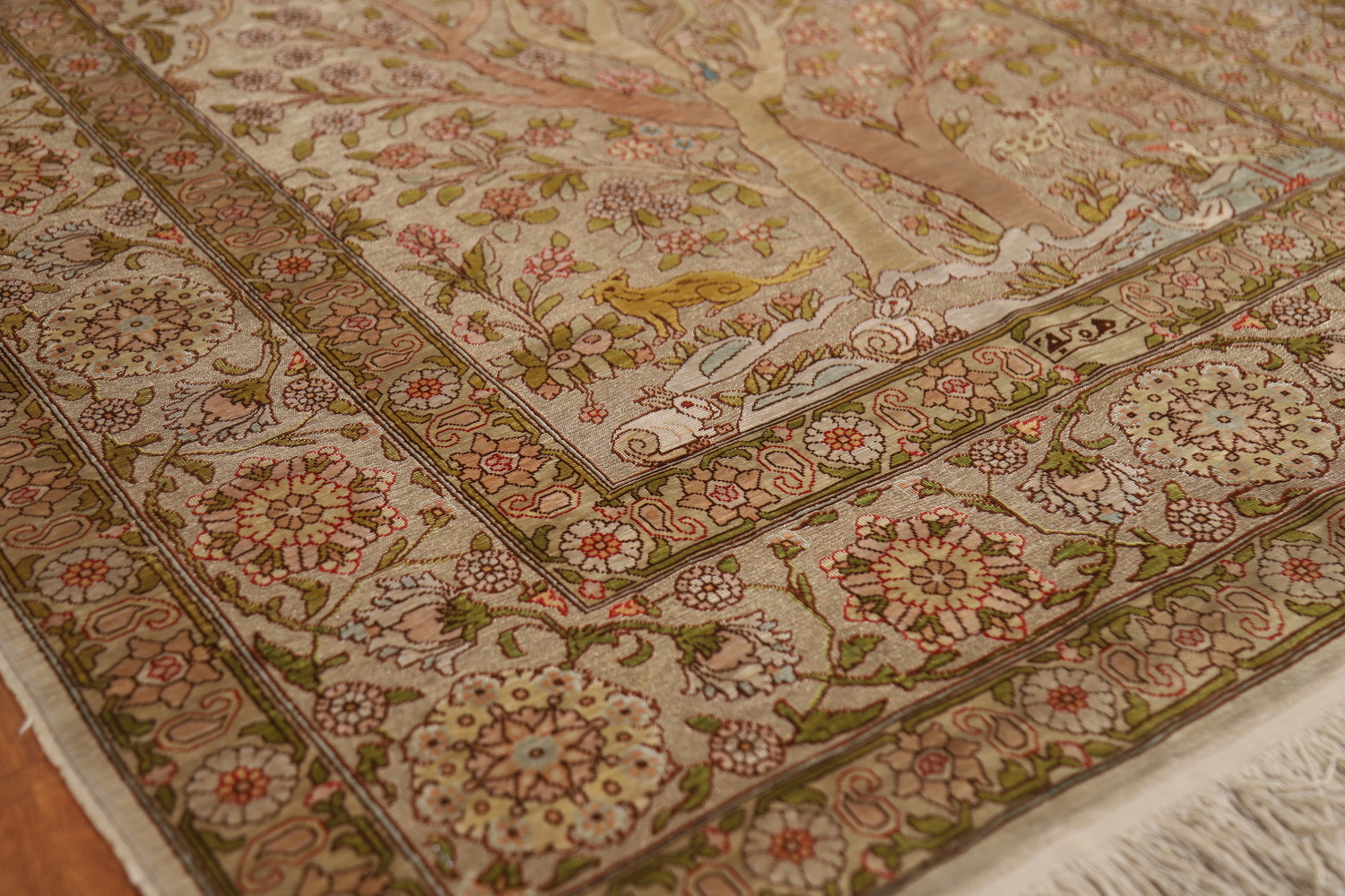 Antique Signed Vegetable Dye Silk/ Silver Hereke Persian Rug 3x5