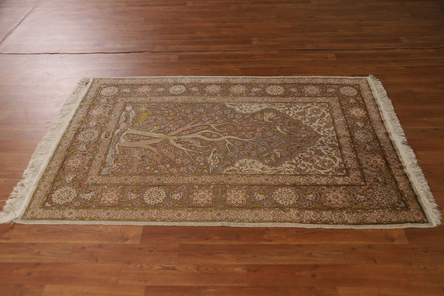 Antique Signed Vegetable Dye Silk/ Silver Hereke Persian Rug 3x5