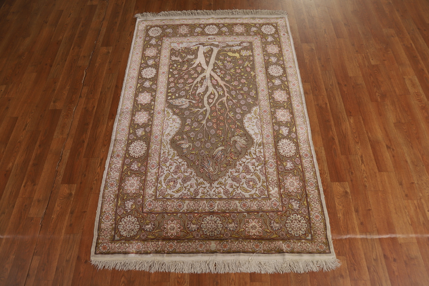 Antique Signed Vegetable Dye Silk/ Silver Hereke Persian Rug 3x5