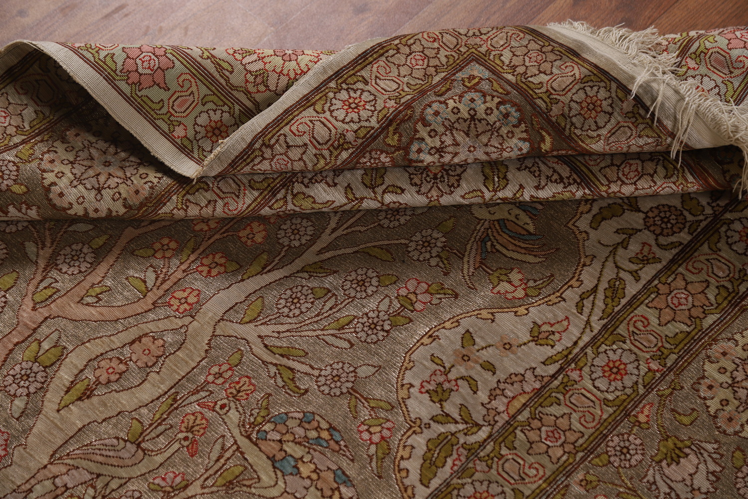 Antique Signed Vegetable Dye Silk/ Silver Hereke Persian Rug 3x5