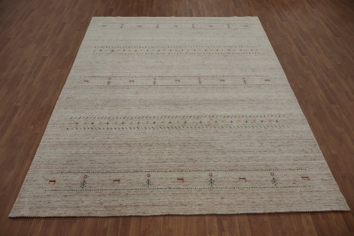 Handmade Gabbeh Indian Area Rug 9x11 with Motifs for Elegant Style