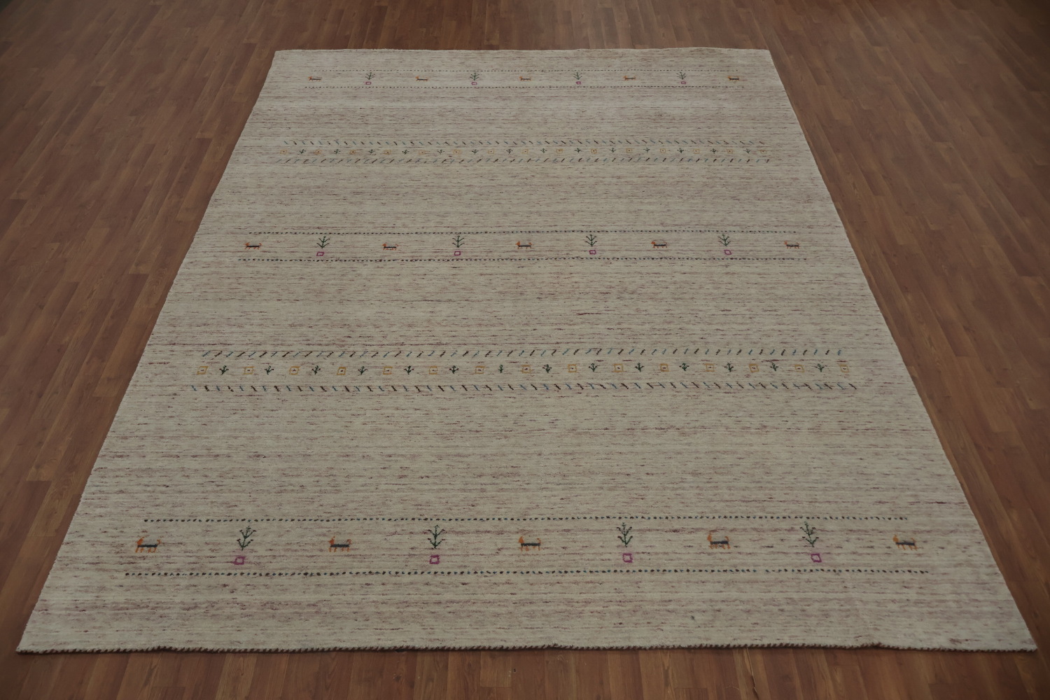Handmade Gabbeh Indian Area Rug 9x11 with Motifs for Elegant Style