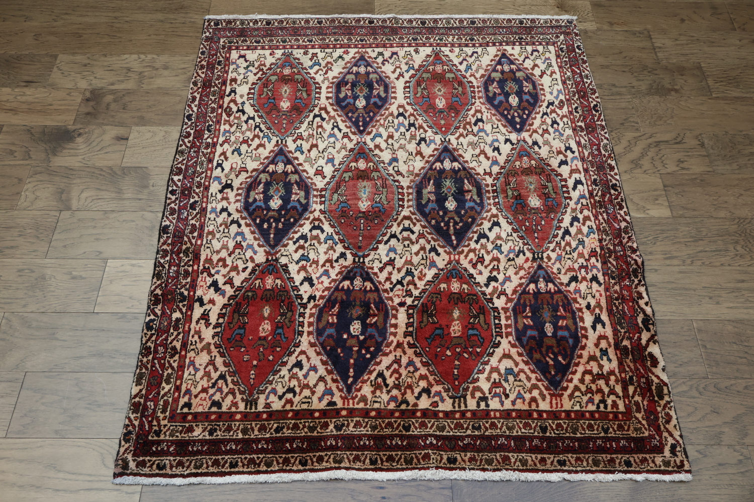 Antique Tribal Shiraz Abadeh Persian Area Rug 4x5