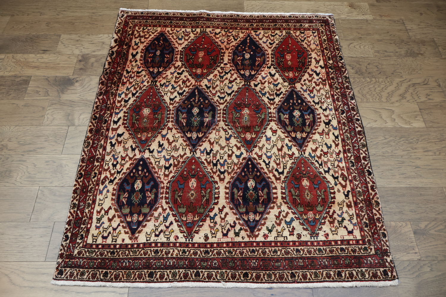Antique Tribal Shiraz Abadeh Persian Area Rug 4x5