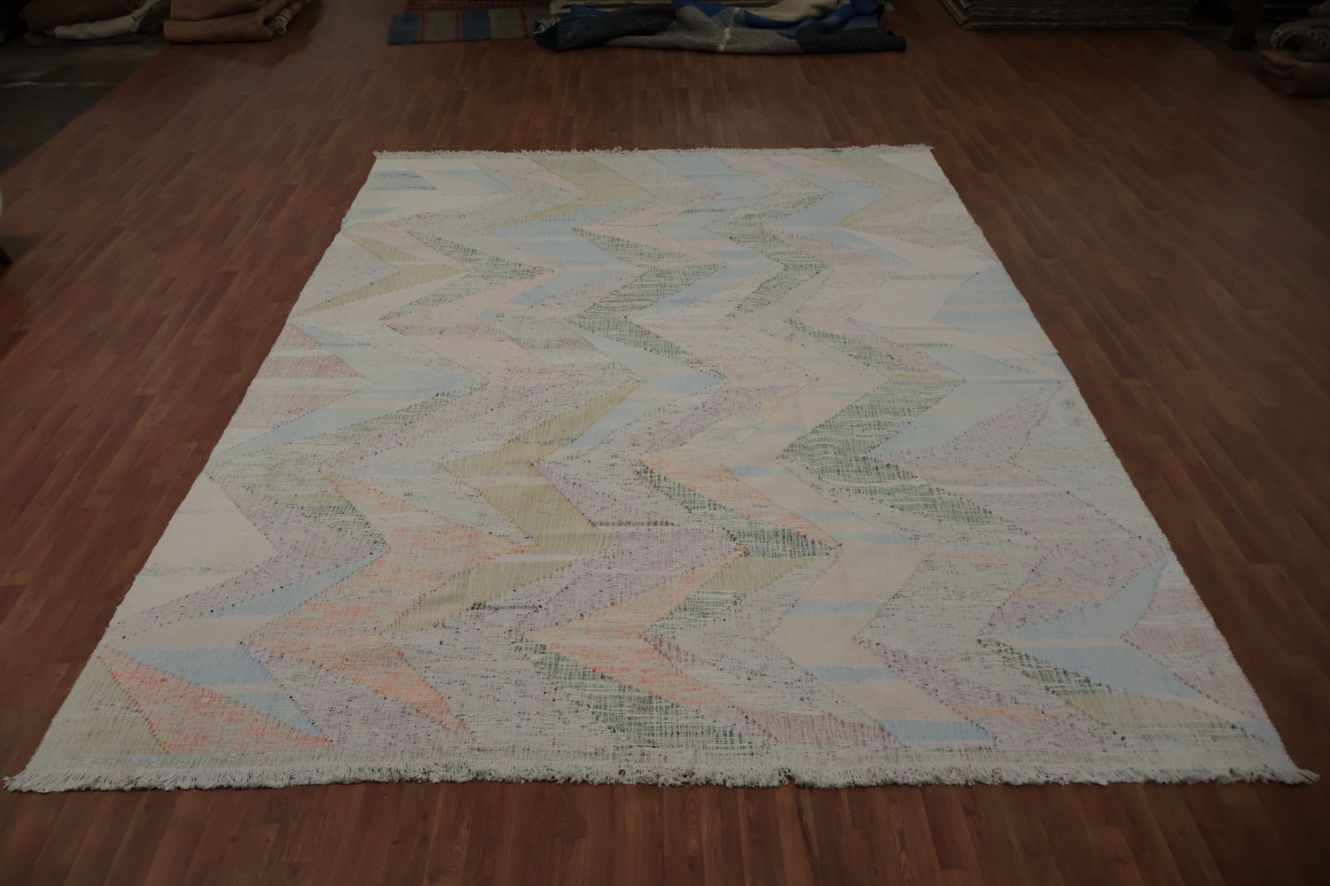 Pastel Chevron Pattern Kilim Area Rug 10x13 for Modern Home Decor