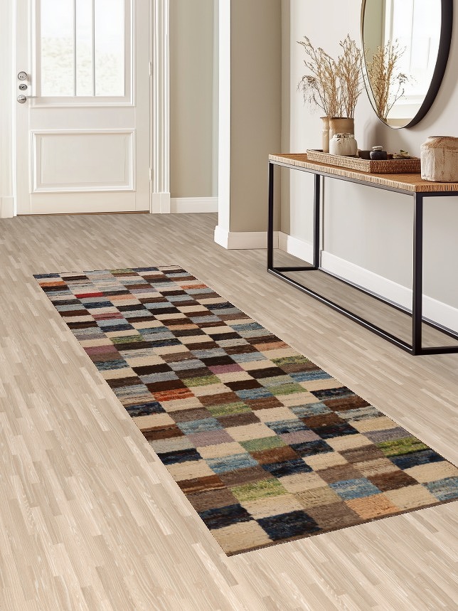 Checkered Wool Moroccan Oriental Runner Rug 3x10