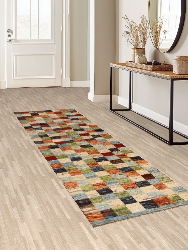 Checkered Wool Moroccan Oriental Runner Rug 3x10