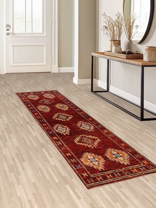 Red Wool Moroccan Oriental Runner Rug 3x10