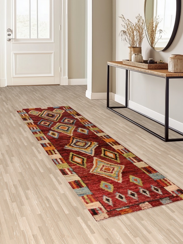 Geometric Wool Moroccan Oriental Runner Rug 3x10