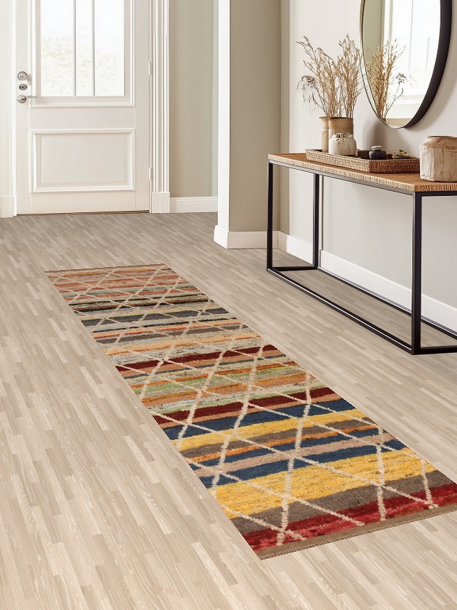 Trellis Wool Moroccan Oriental Runner Rug 3x10